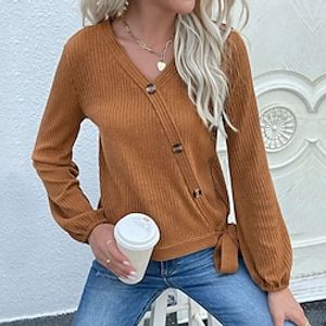 Women's Sweatshirt Pullover Solid Color Active Sportswear Button Brown Casual Sports V Neck Long Sleeve Top Micro-elastic Fall  Winter Lightinthebox