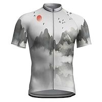 21Grams Men's Cycling Jersey Short Sleeve Bike Jacket Tracksuit Jersey with 3 Rear Pockets Mountain Bike MTB Road Bike Cycling Breathable Quick Dry Reflective Strips GrayWhite Graphic Patterned Lightinthebox - thumbnail