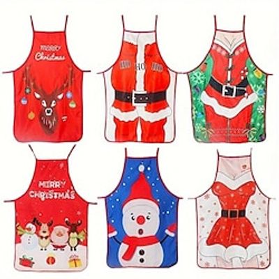 Christmas Theme Cooking Apron Household Santa Claus Pattern Apron Chef Waiter Barbecue Hairdresser Adult Pocket Apron Kitchen Supplies Christmas Decor Lightinthebox