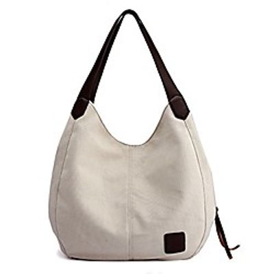 women canvas purse hobo satchel stylish handbag top handle tote bag shoulder beigewhite Lightinthebox