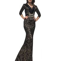 Women's Party Dress Sequin Dress Sheath Dress Long Dress Maxi Dress Black Blue Pink 3/4 Length Sleeve Pure Color Sequins Winter Fall V Neck Mature Party 2022 S M L XL 2XL miniinthebox - thumbnail