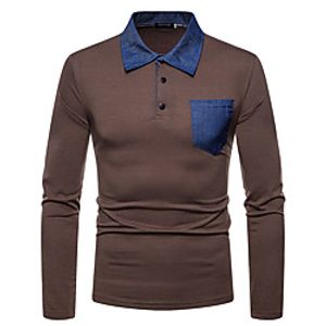 Men's Golf Shirt Color Block Denim Button-Down Long Sleeve Street Tops Cotton Sportswear Casual Fashion Comfortable Green White Black Lightinthebox