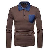 Men's Golf Shirt Color Block Denim Button-Down Long Sleeve Street Tops Cotton Sportswear Casual Fashion Comfortable Green White Black Lightinthebox - thumbnail