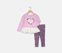 Baby Girls 2-Pc. Heart & Lace Tunic & Printed Leggings Set  Purple - thumbnail