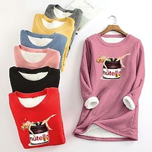 Women's Sweatshirt Pullover Sherpa Fleece Lined Graphic Warm Fuzzy Print Black Dark Pink Blue Casual Sports Round Neck Long Sleeve Top Micro-elastic Fall  Winter Lightinthebox