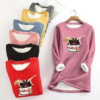 Women's Sweatshirt Pullover Sherpa Fleece Lined Graphic Warm Fuzzy Print Black Dark Pink Blue Casual Sports Round Neck Long Sleeve Top Micro-elastic Fall  Winter Lightinthebox - thumbnail