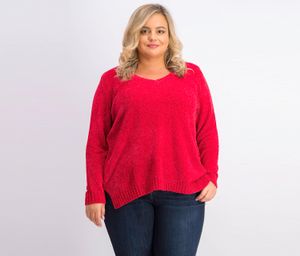 Womens Plus Size V-Neck Chenille Sweater  Bright Red