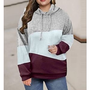 Women's Plus Size Tops Hoodie Sweatshirt Color Block Patchwork Long Sleeve Hooded Casual Daily Vacation Polyester Winter Fall Gray Lightinthebox