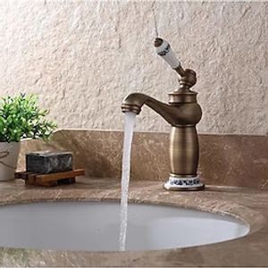 Vintage Bathroom Sink Mixer Faucet, Monobloc Washroom Basin Taps Single Handle One Hole Deck Mounted, Mono Retro Style Water Taps Hot and Cold Hose miniinthebox