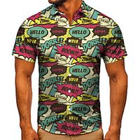 Men's Shirt 3D Print Graphic Prints Letter Button-Down Short Sleeve Street Tops Casual Fashion Classic Breathable Blue Lightinthebox - thumbnail