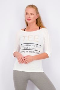 Womens Graphic Elbow-Sleeve Top  Ivory