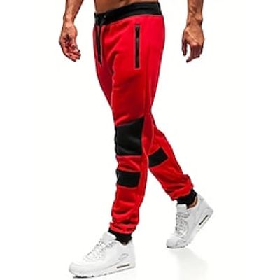 Men's Sweatpants Joggers Pocket Drawstring Elastic Waist Color Block Comfort Breathable Outdoor Daily Going out Fashion Casual Red Dark Gray Lightinthebox