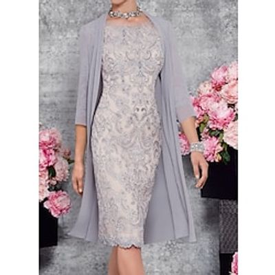 Women's Sheath Dress Knee Length Dress Light gray 34 Length Sleeve Embroidery Embroidered Ruched Fall Winter Crew Neck Elegant Modern 2022 S M L XL 2XL 3XL Lightinthebox