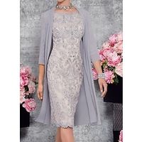 Women's Sheath Dress Knee Length Dress Light gray 34 Length Sleeve Embroidery Embroidered Ruched Fall Winter Crew Neck Elegant Modern 2022 S M L XL 2XL 3XL Lightinthebox - thumbnail