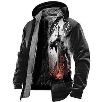 Knights Templar Graphic Prints Men's Daily 3D Print Zip Hoodie Holiday Vacation Going out Hoodies Red Blue Hooded Fleece Winter Designer Hoodie Sweatshirt Lightinthebox