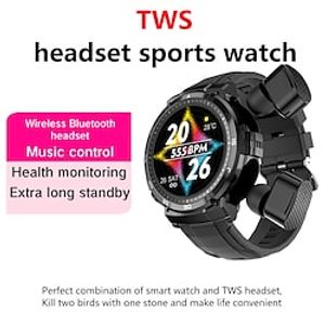 Smart Watch 2 in 1 TWS Wireless Earbuds 1.32inch Heart Rate Monitor Health Tracker BT Call Headset Sports Smartwatch Men miniinthebox