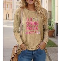 Women's T shirt Tee Letter Casual Weekend Black Pink Blue Print Long Sleeve Fashion Round Neck Regular Fit Spring   Fall Lightinthebox - thumbnail