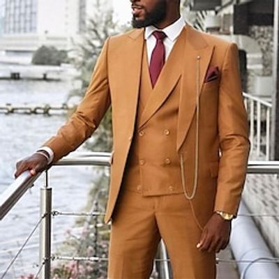 Yellow Men's Wedding Suits Solid Colored 3 Piece Daily Business Plus Size 2023 Lightinthebox