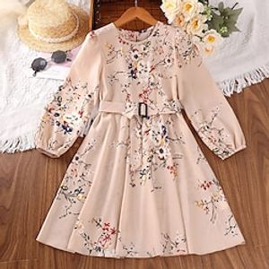 Kids Girls' Dress Flower Skater Dress Knee-length Dress Party Long Sleeve Cute Dress 4-12 Years Spring Pink Lightinthebox