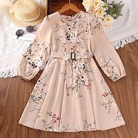 Kids Girls' Dress Flower Skater Dress Knee-length Dress Party Long Sleeve Cute Dress 4-12 Years Spring Pink Lightinthebox - thumbnail
