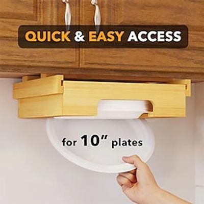 Paper Plate Dispenser, Under Cabinet Bamboo Plates Holder, Kitchen Counter Vertical Plate Dipensers Holders Countertop Caddy (for 10 inches Plates, Bamboo) Lightinthebox
