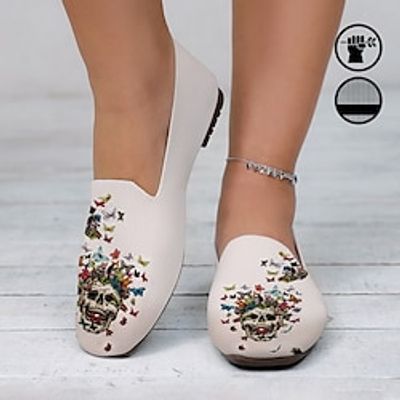 Women's Flats Slip-Ons Loafers Print Shoes Plus Size Flyknit Shoes Office Work Daily Butterfly Flat Heel Square Toe Closed Toe Fashion Classic Casual Tissage Volant Loafer Almond Lightinthebox