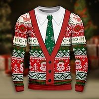 Quotes  Sayings Merry Christmas Christmas Pattern Daily Outdoor Casual Men's 3D Print Funny T Shirts Party Casual Holiday Christmas T shirt Red Long Sleeve Crew Neck Shirt Spring   Fall Clothing Lightinthebox - thumbnail