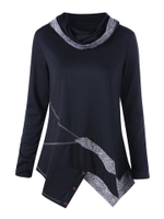 Patchwork Turtleneck Irregular Women Blouses