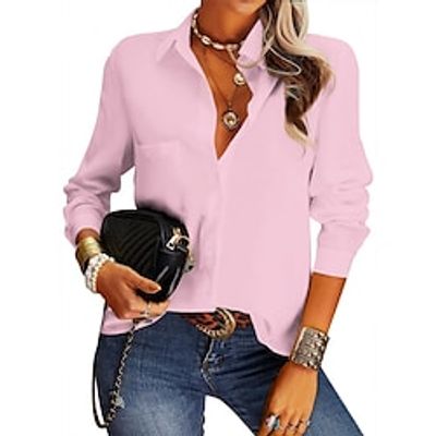 Women's Blouse Shirt Plain Pocket Button Shirt Collar Casual Streetwear Tops Blue White Black miniinthebox Women's Blouse Shirt Plain Pocket Button Shirt Collar Casual Streetwear Tops Blue White Black miniinthebox