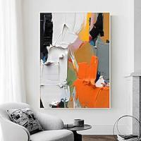 Textured Hand Painted Canvas Wrapped Oil Painting Wall Art Orange White Black Abstract Canvas Painting Modern Artwork Oil Hand Painting Home Interior Frame Ready To Hang Lightinthebox