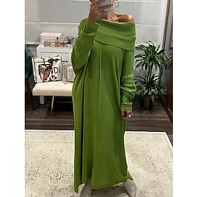 Women's Sweater Dress Cowl Ribbed Knit Polyester Knitted Fall Winter Long Outdoor Daily Date Streetwear Stylish Casual Long Sleeve Solid Color Green S M L Lightinthebox