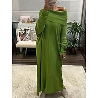 Women's Sweater Dress Cowl Ribbed Knit Polyester Knitted Fall Winter Long Outdoor Daily Date Streetwear Stylish Casual Long Sleeve Solid Color Green S M L Lightinthebox - thumbnail