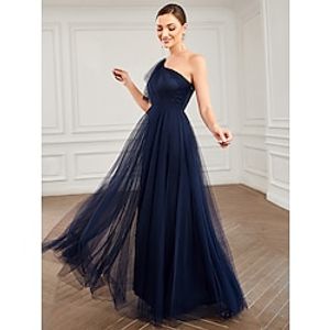 A-Line Party Dresses Minimalist Dress Quinceanera Floor Length Sleeveless One Shoulder Tulle with Shouder Flower 2023 miniinthebox