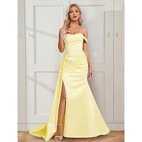 A-Line Prom Dresses Vintage Dress Party Wear Court Train Sleeveless Off Shoulder Stretch Satin with Ruched Slit 2023 Lightinthebox - thumbnail