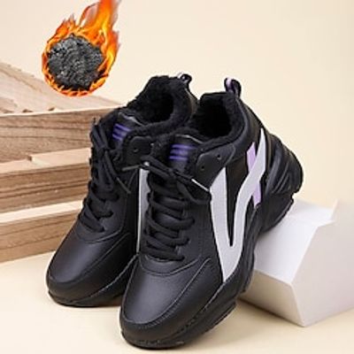 Women's Sneakers Boots Snow Boots Plus Size Dad Shoes Daily Solid Color Fleece Lined Booties Ankle Boots Winter Embroidery Flat Heel Round Toe Casual Minimalism Running Walking PU Lace-up Black Purple miniinthebox