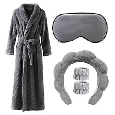 4PCS Bathrobe SAP DAY Comfort Set,Bathrobe Pajamas with Eye Masks Headbands Nightwear Solid Color Onesie Pajamas Pajamas Flannel Cosplay For Women's Dailywear SPA DAY Lightinthebox