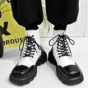 Men's Boots Walking Casual Daily Leather Comfortable Booties  Ankle Boots Lace-up Black and White Black Spring Fall Lightinthebox