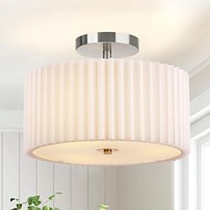Drum Chandelier with White Shade, Modern Semi-Flush Mount Ceiling Light for Kitchen, Bedroom, Living Room, Hallway, Chandelier with Drum Shade 110-240V Lightinthebox