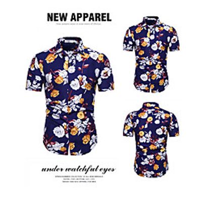 Men's Shirt Other Prints Floral Short Sleeve Casual Tops Casual Blue Lightinthebox