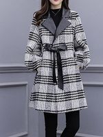 Women's plaid coat mid-length woolen stitching coat Women's plaid coat mid-length woolen stitching coat