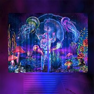 Blacklight Window Curtain UV Reactive Glow in the Dark Astronaut Trippy Misty Mushroom Nature Landscape for Living Room Bedroom Kid's Room Decor Lightinthebox