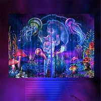 Blacklight Window Curtain UV Reactive Glow in the Dark Astronaut Trippy Misty Mushroom Nature Landscape for Living Room Bedroom Kid's Room Decor Lightinthebox - thumbnail
