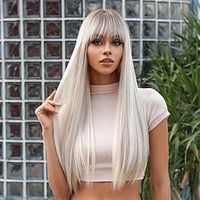 Long Silky Straight Wigs With Bangs Synthetic No Lace Wig For Women Heat Resistant Natural Looking Hair Wig For Party Cosplay Black Burgundy Color miniinthebox - thumbnail