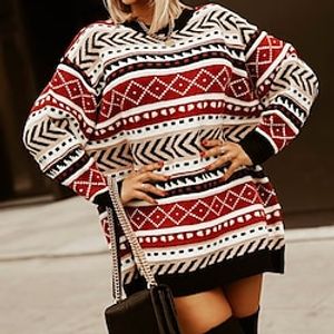 Women's Pullover Sweater Jumper Ribbed Knit Knitted Patchwork Polka Dot Crew Neck Stylish Casual Daily Holiday Fall Winter Green Pink S M L  Long Sleeve Lightinthebox