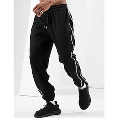 Men's Trousers Track Pants Jogging Pants Outdoor Athleisure Daily Sports Soft Comfortable Pocket Drawstring Elastic Waist Plain Full Length Cotton Blend Fashion Casual Activewear Black Royal Blue Lightinthebox