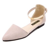 Big Size Pointed Toe Pure Color Metal Flat Slip On Buckle Shoes