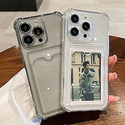 Transparent Card Slot Bag Holder Case for iPhone 15 14 13 12 11 Pro Max Mini X XR XS 7 8 Plus Clear Shockproof Soft Wallet Cover miniinthebox