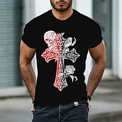 Men's T shirt 3D Print Graphic Skull Cross Crew Neck Daily Sports Print Short Sleeve Tops Casual Classic Designer Big and Tall Black Lightinthebox