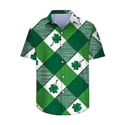 Four Leaf Clover Casual Men's Shirt Daily Wear Going out Weekend Autumn  Fall Turndown Short Sleeves Black, Dark Green, Green S, M, L 4-Way Stretch Fabric Shirt St. Patrick Lightinthebox