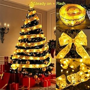 Flash 5m 10m Christmas Decoration LED Ribbon Fairy Lights Christmas Tree Ornaments for Home DIY Bows Light String Navidad New Year Lightinthebox